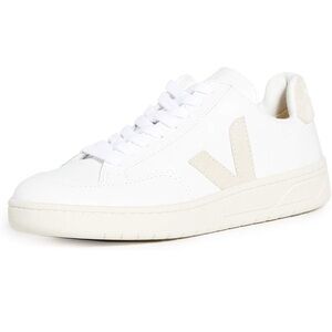 Veja V-12 Extra White-Sable Leather Sneakers with Cream Accents